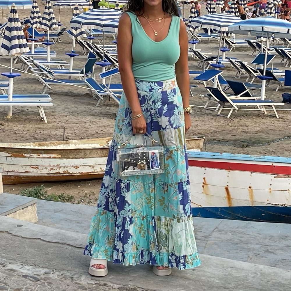 Floral Patchwork Boot Cut Flare Pants - image 1